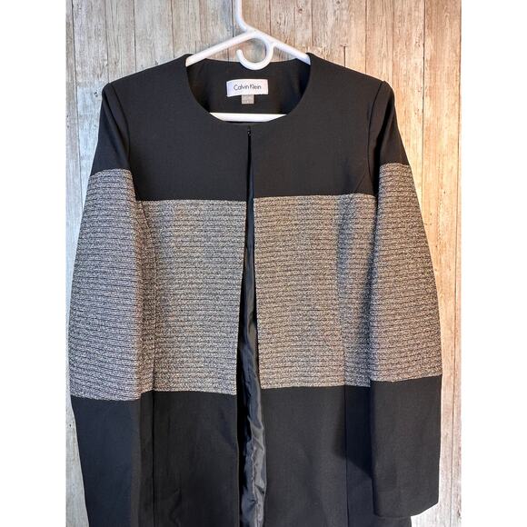 Calvin Klein Skirt Suit 8 Gray Metallic Black Colorblock Ribbed Stretch Lined - Picture 4 of 16